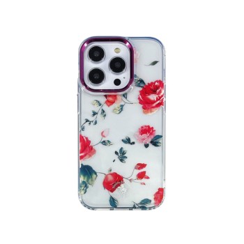 Santa Doris Series Floral Design Printed Clear Phone Case for iPhone 14 Pro Max – Rose